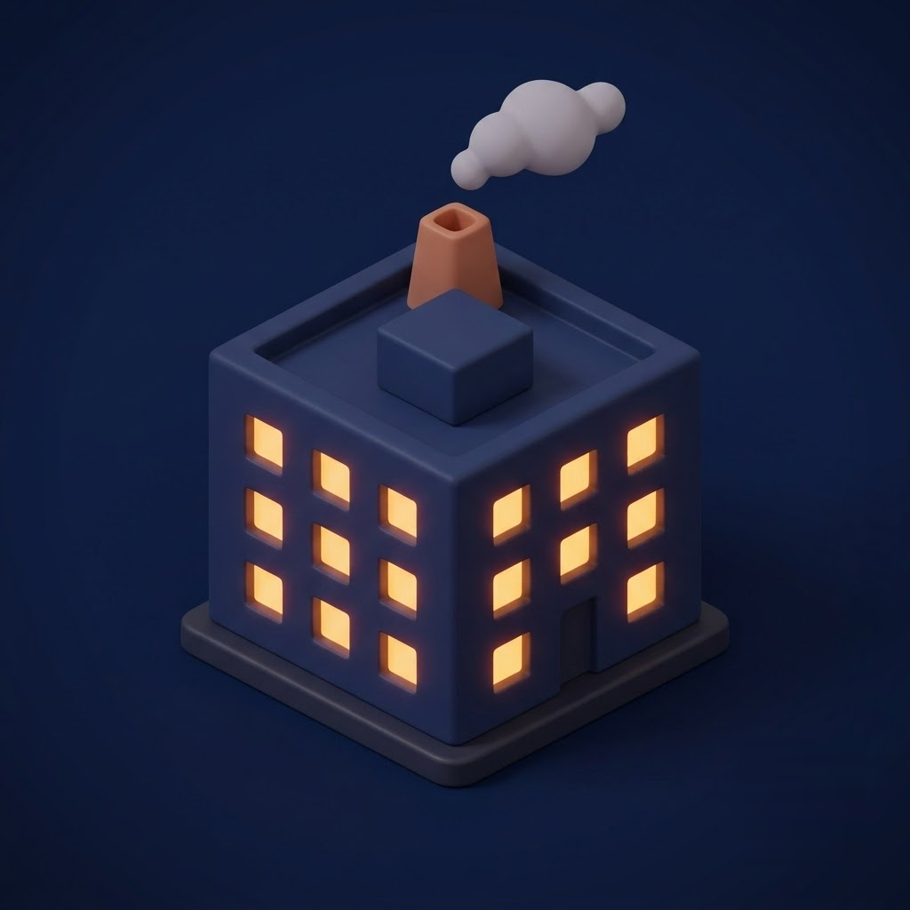 App Factory icon — a navy building with lit windows